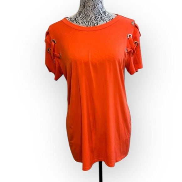 Carmen Marc Valvo Tops - Carmen Marc Valvo Orange Lace-Up Sleeve Top – Size L